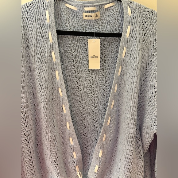 NWT Hollister Light Blue Open Knit Coquette Cardigan Relaxed Coastal Grandma - Picture 5 of 10